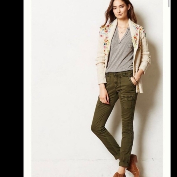 {Anthro} Pilcro & the Letterpress Tiri Olive Cargo Pants Women's Size 4 Petite - Picture 3 of 12
